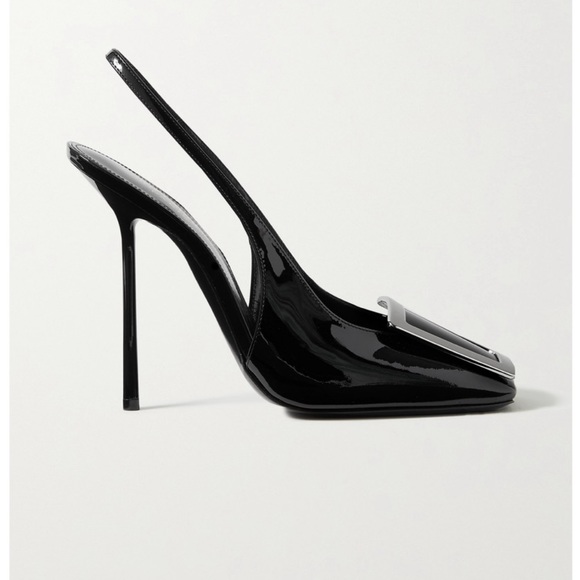 SAINT LAURENT Maxine buckle-embellished patent-leather slingback pumps US 9 - Picture 2 of 8